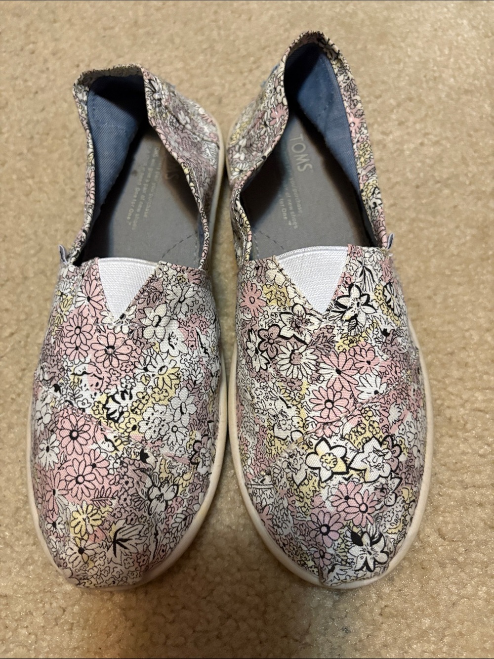 TOMS Floral Canvas Slip-Ons in Pink, Yellow & White